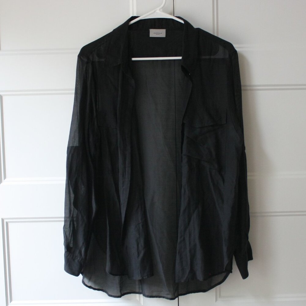 MARELLA Black Sheer Button Down Shirt - Picture 2 of 9